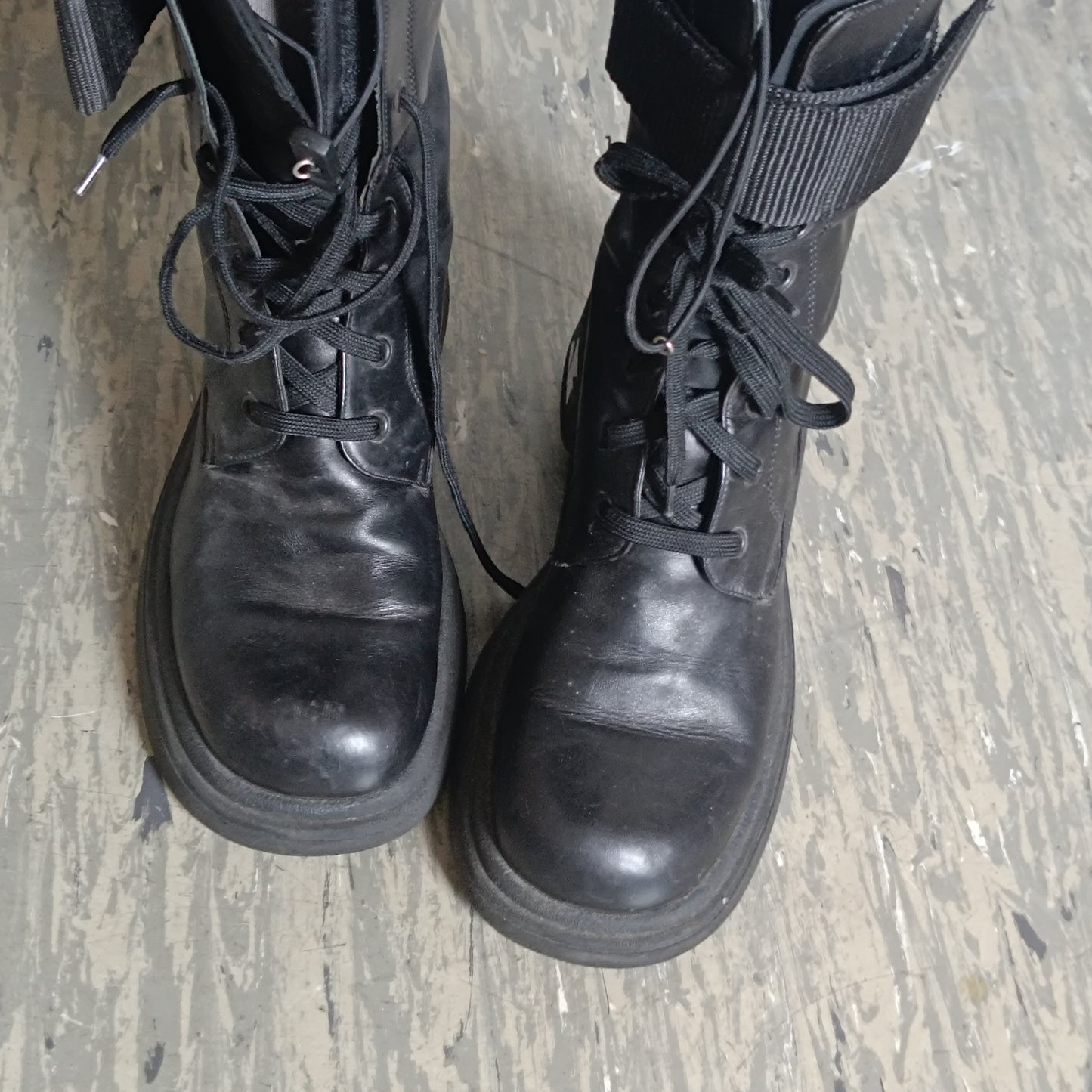 Combat Boots - Vintage 90s Black Faux Leather Chunky Platform Boots EU 38