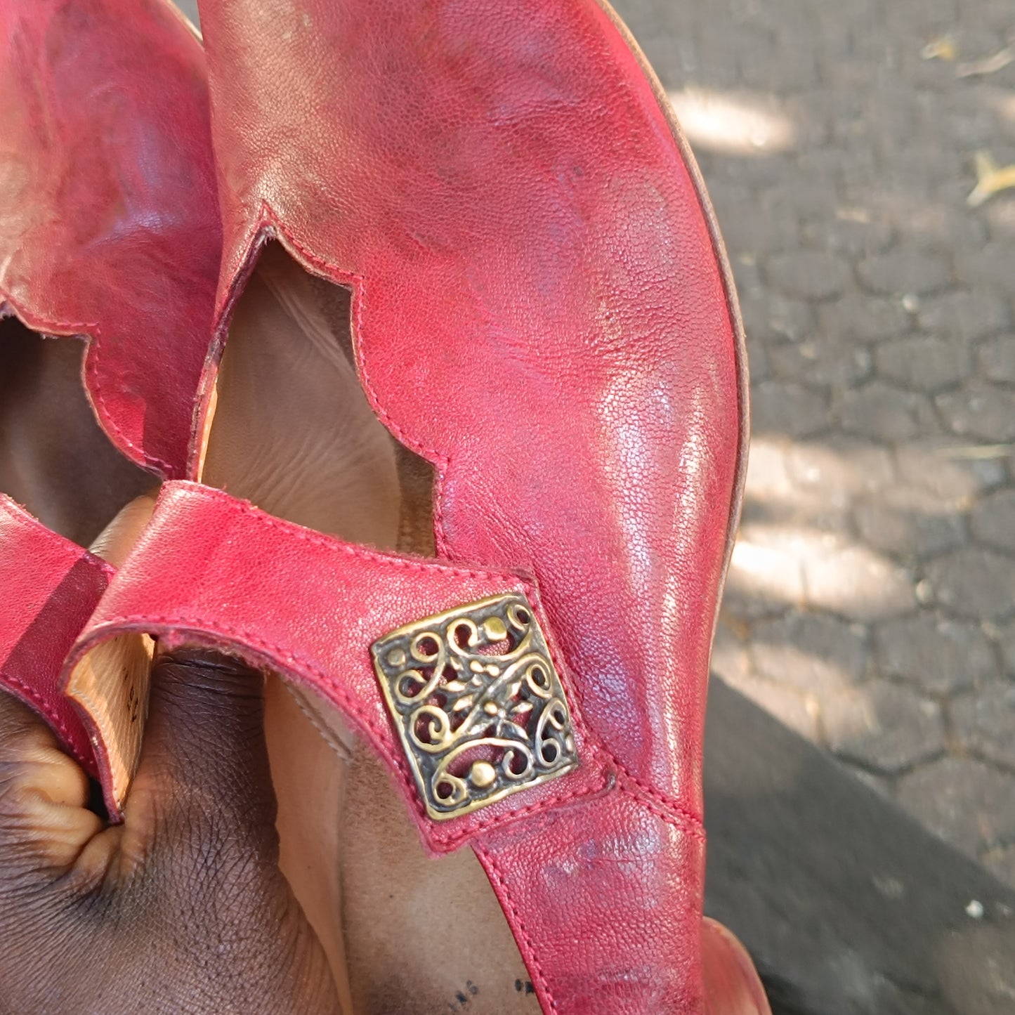 Think Vintage Red Leather Mules - 90s Scalloped Clogs EU 41