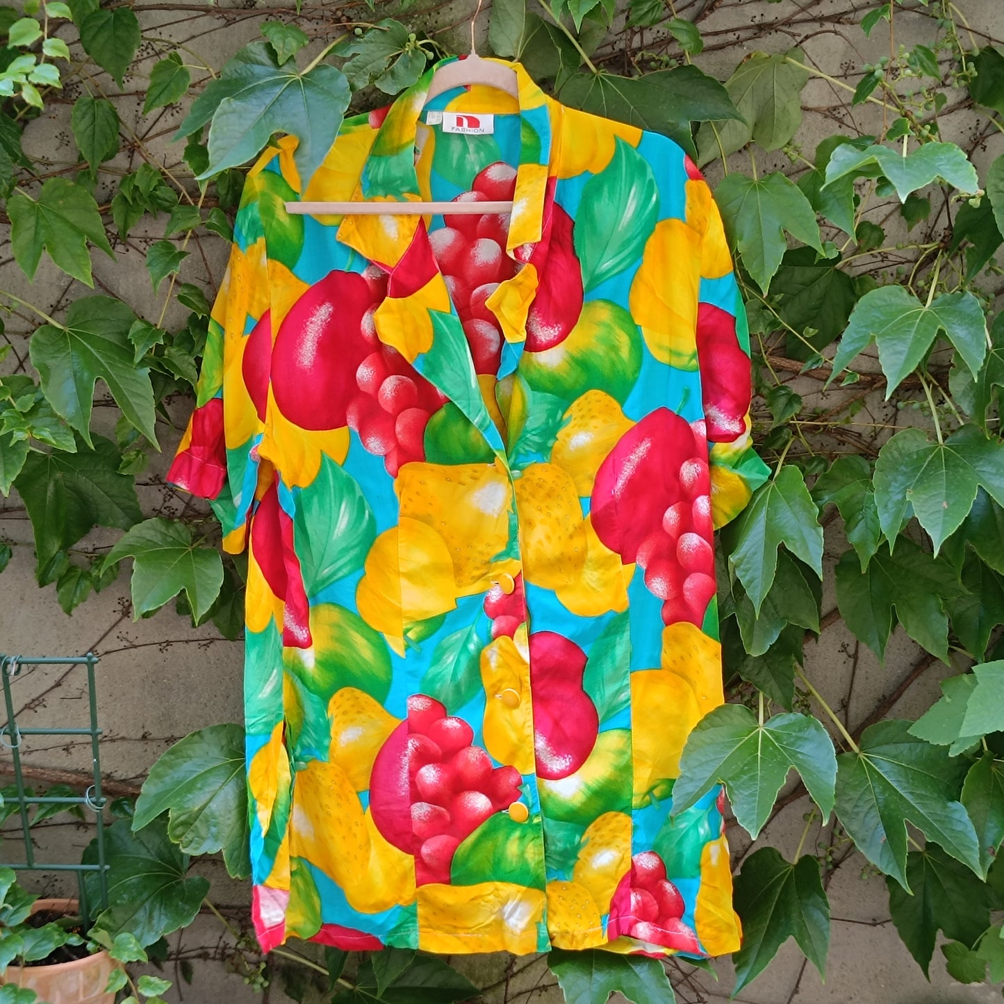 Vintage 90s Fruit Print Shirt Dress - Vibrant Oversized Summer Tunic