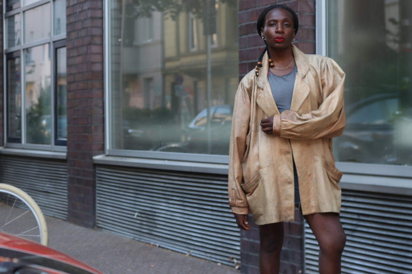 Vintage 80s Distressed Tan Leather Blazer | Oversized 90s Style