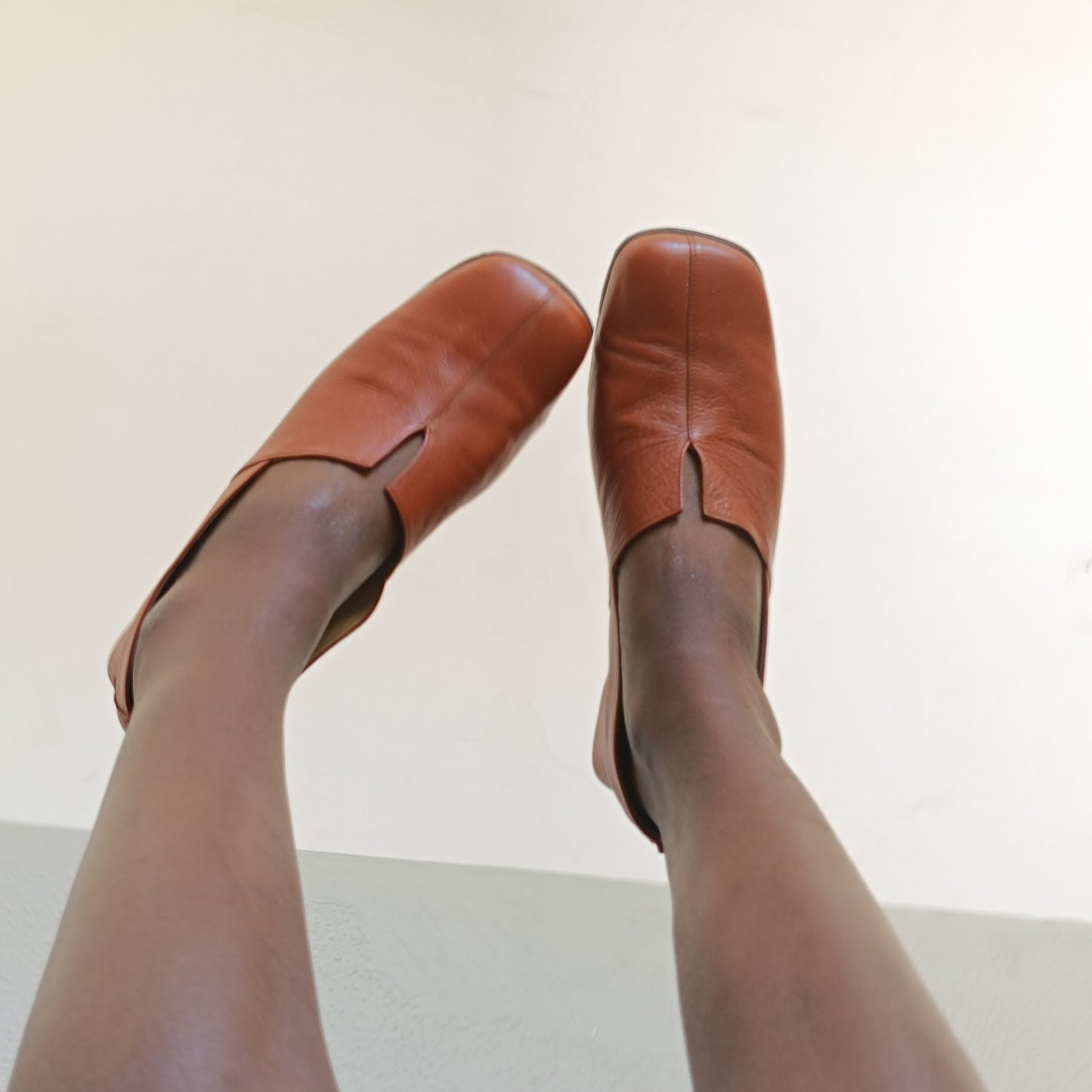 Brunate Vintage 90s Italian Terracotta Leather Square Toe Loafers 38