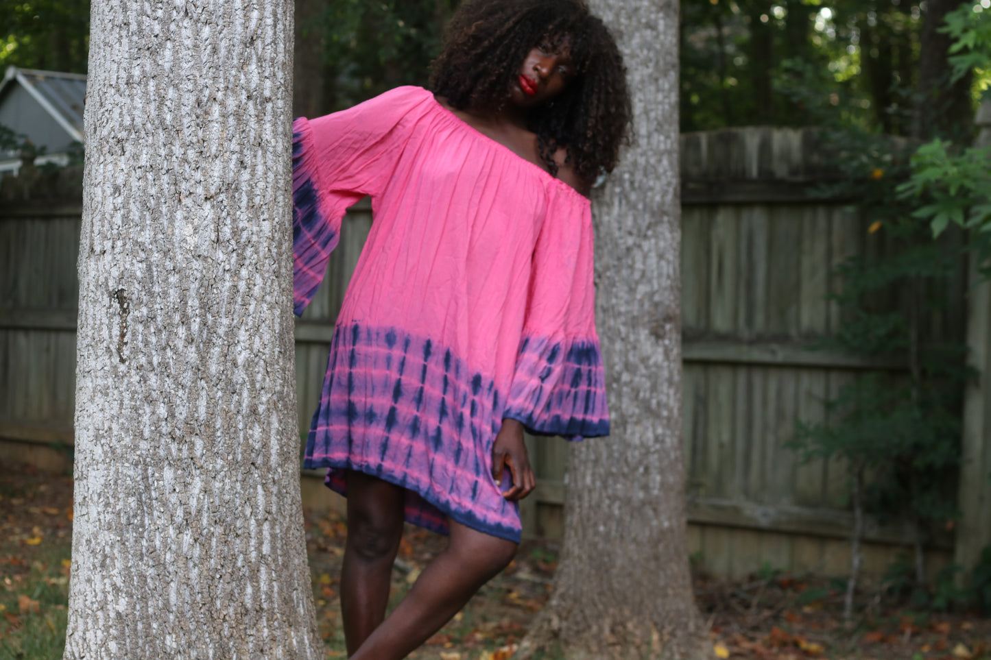 Vintage y2k Tie Dye Tunic Dress - Pink and Purple Bell Sleeve Mini