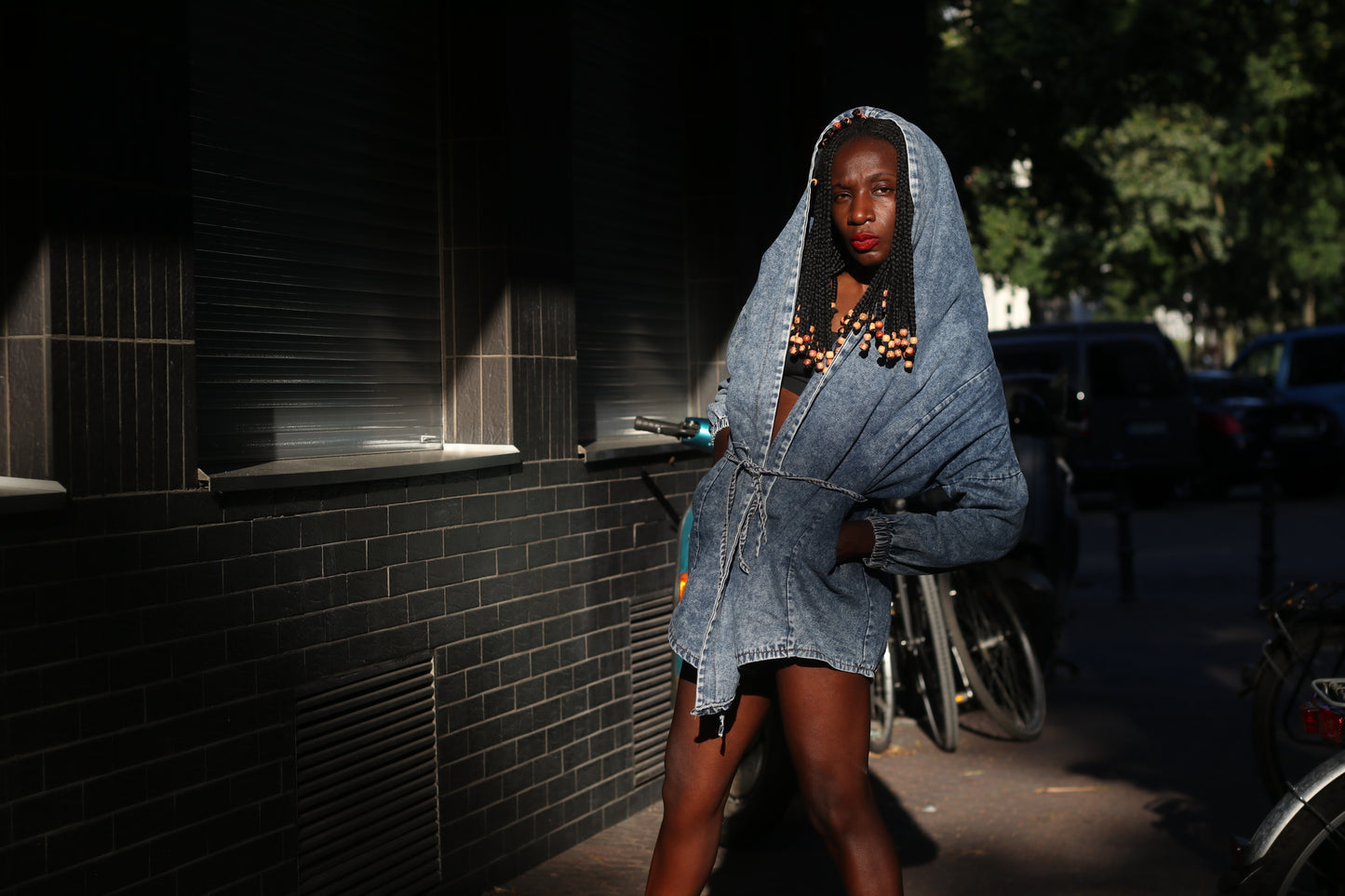 Vintage 80s Acid Wash Denim Jacket Hooded Wrap Coat Blue Jean Parka OshKosh S M