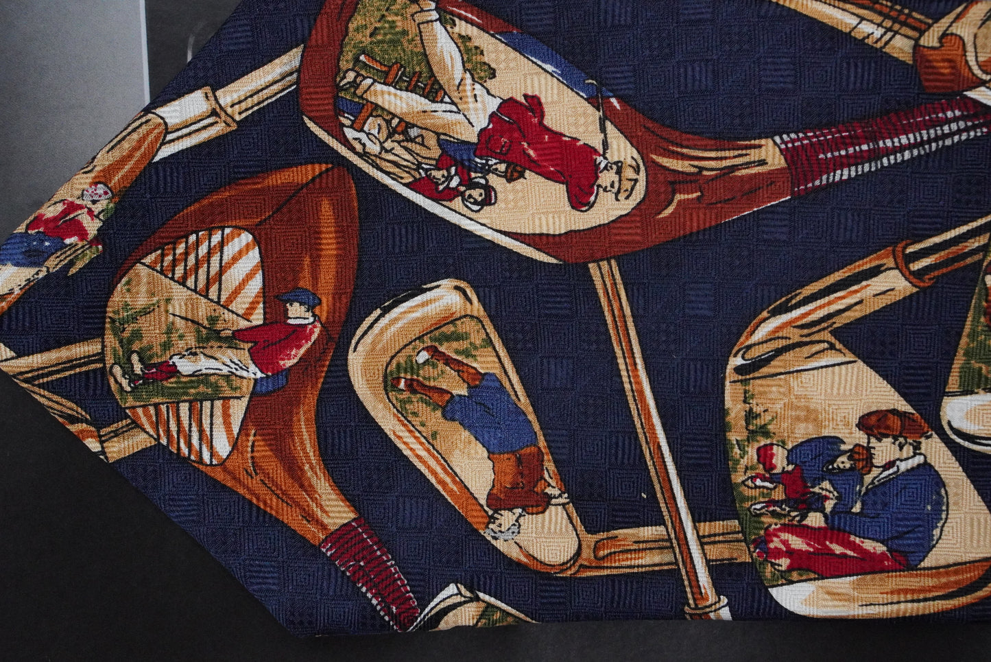 Zianetti Vintage 1990s Italian Silk Tie Navy Blue Novelty Golf Club Graphic Ties