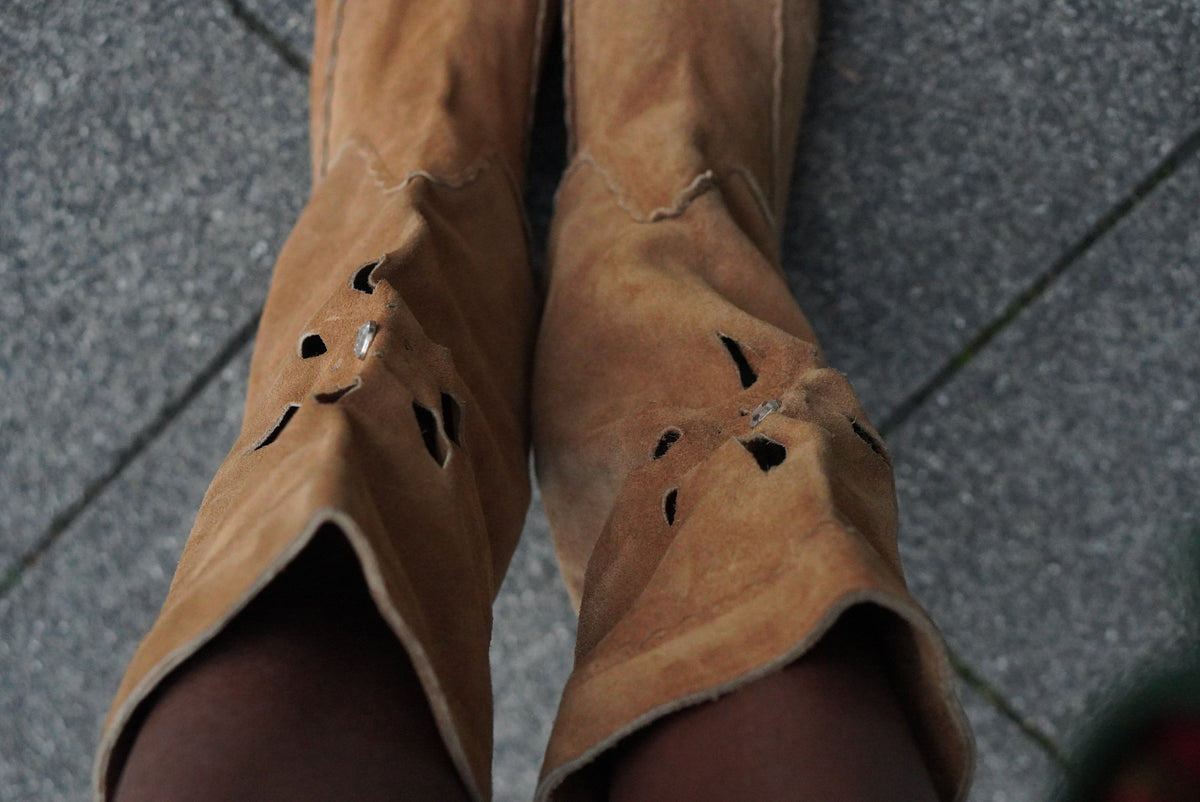 Vintage Boots | Y2K Boho Suede Slouchy Boots | Tan Camel EU 39