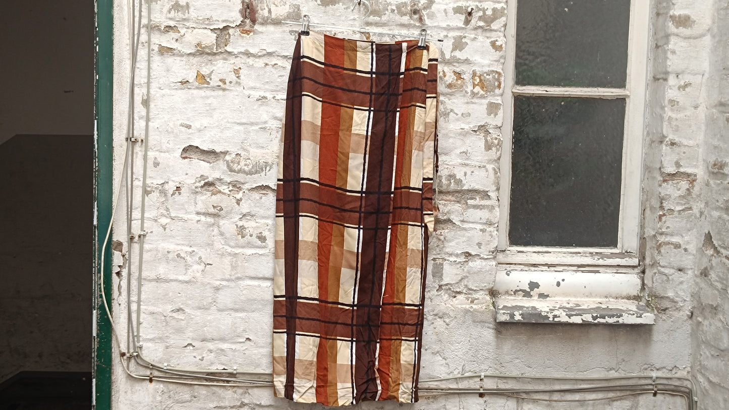 Vintage Vero Moda Plaid Wrap Skirt Brown Check Maxi Long Fall Autumn Aesthetic