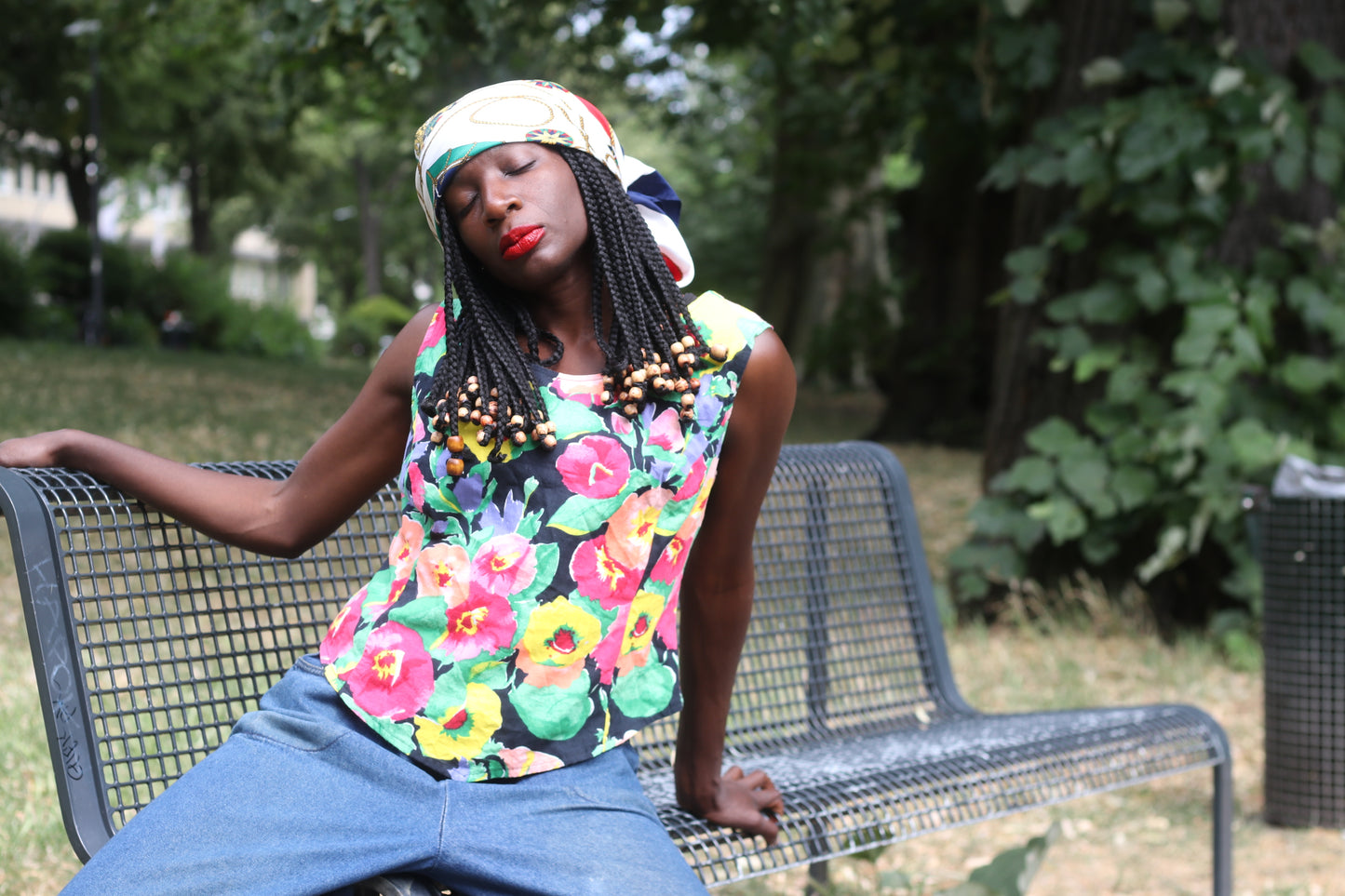 Vintage 90s Painterly Floral Sleeveless Cotton Top