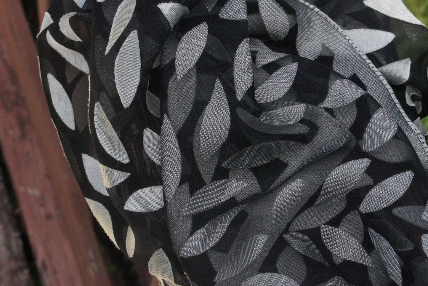 Vintage 90s Sheer Black Silver Leaf Scarf - Metallic Head Scarf