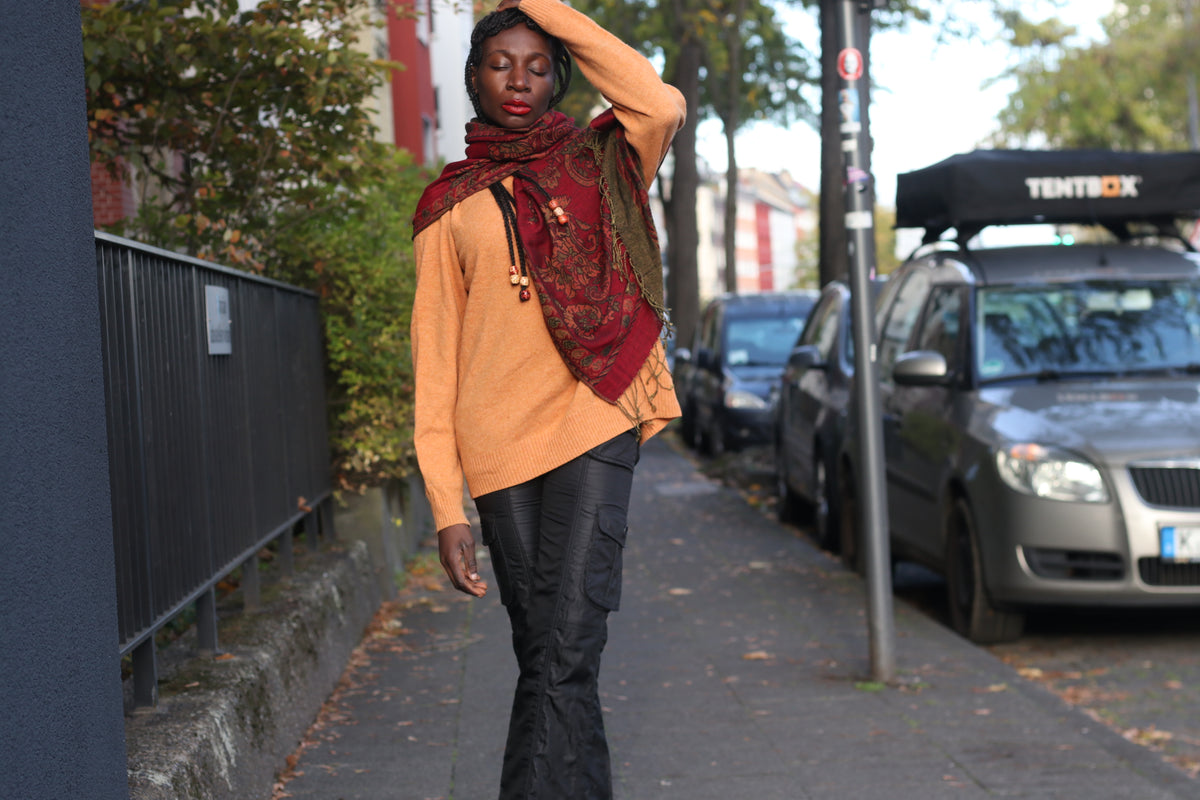Vintage Paisley Fringe Scrap | 90s Burgundy Wrap Shawl | One Size