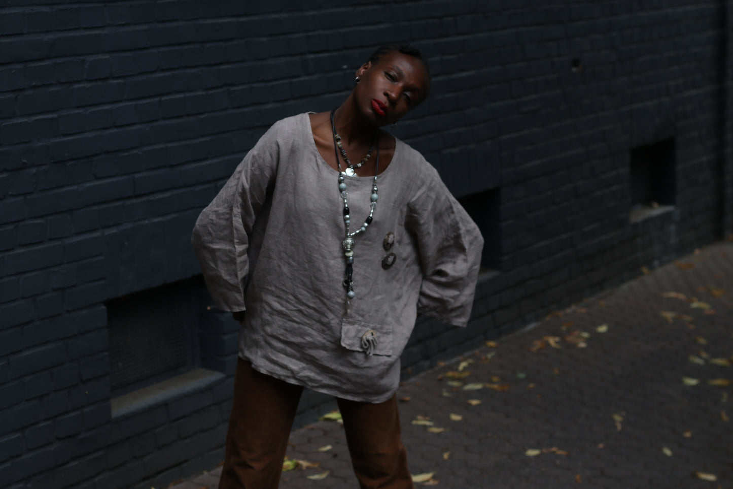 Vintage Linen Tunic Top - 90s Oversized Beige Blouse - L/XL