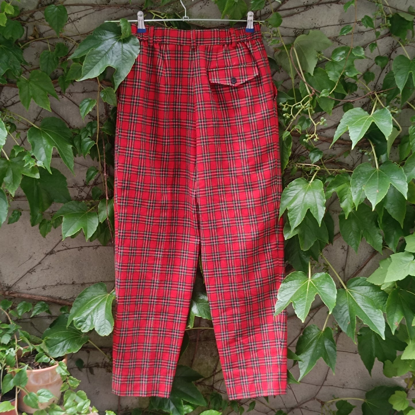 Vintage Red Plaid Trousers | 80s High Waist Tartan Wool Pants | Fits M