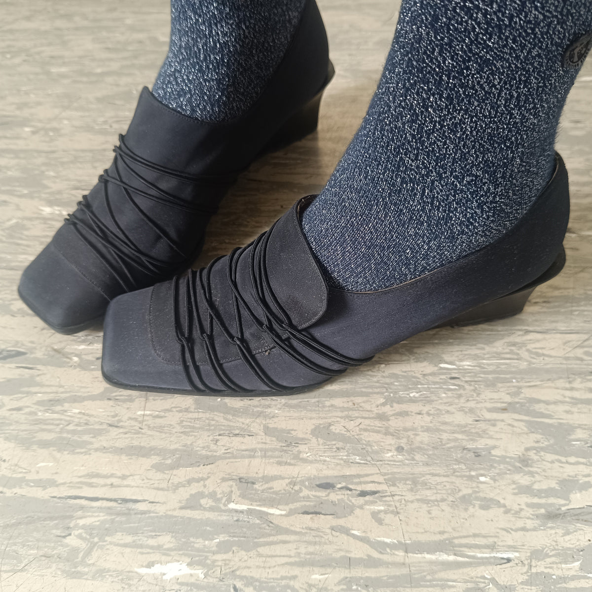 Vintage 90s AUDLEY Black Square Toe Wedge Loafers - Size EU 38