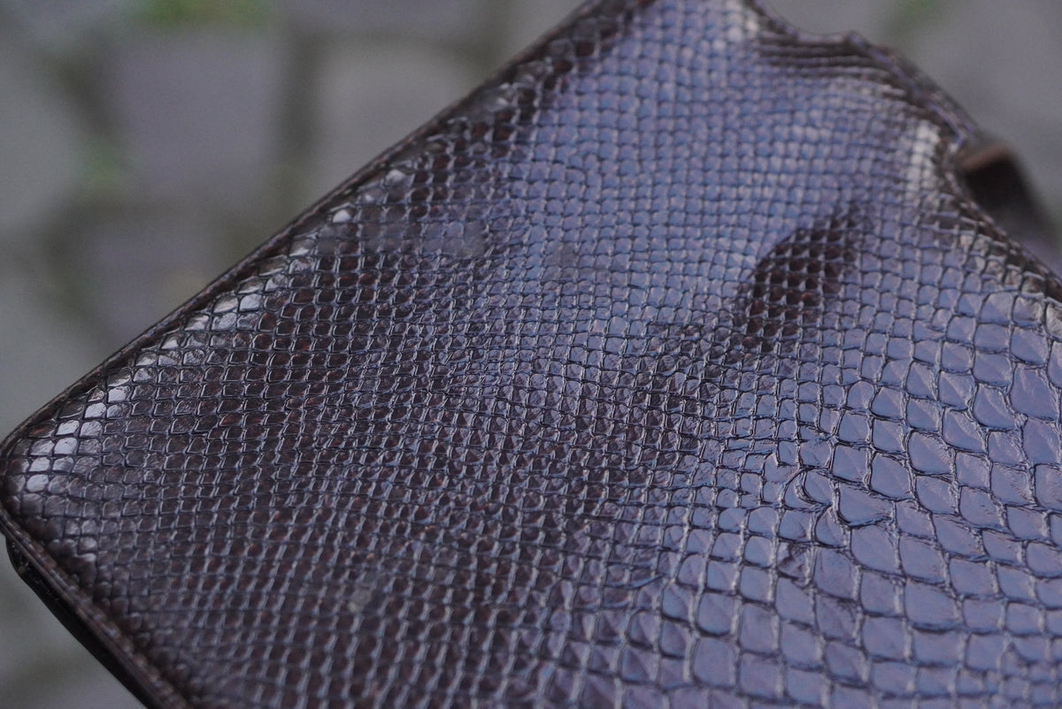 Vintage 1960s Faux Snakeskin Handbag - Dark Brown Top Handle Purse