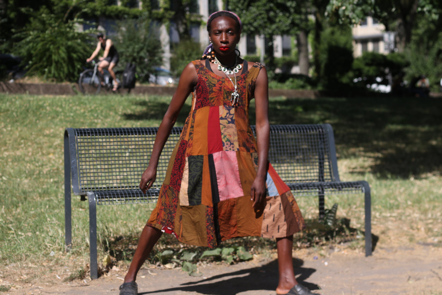 Vintage 90s Patchwork Dress Boho Earthy Midi Grunge Hippie Sleeveless Sundress