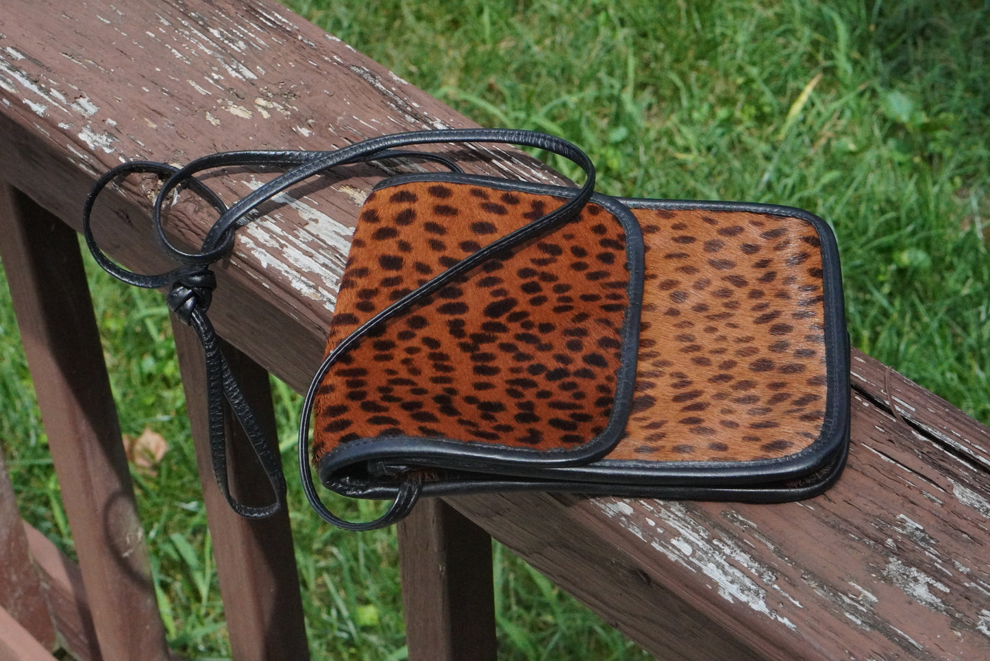 Vintage 90s Leopard Print Calf Hair Crossbody Bag - Leather Purse