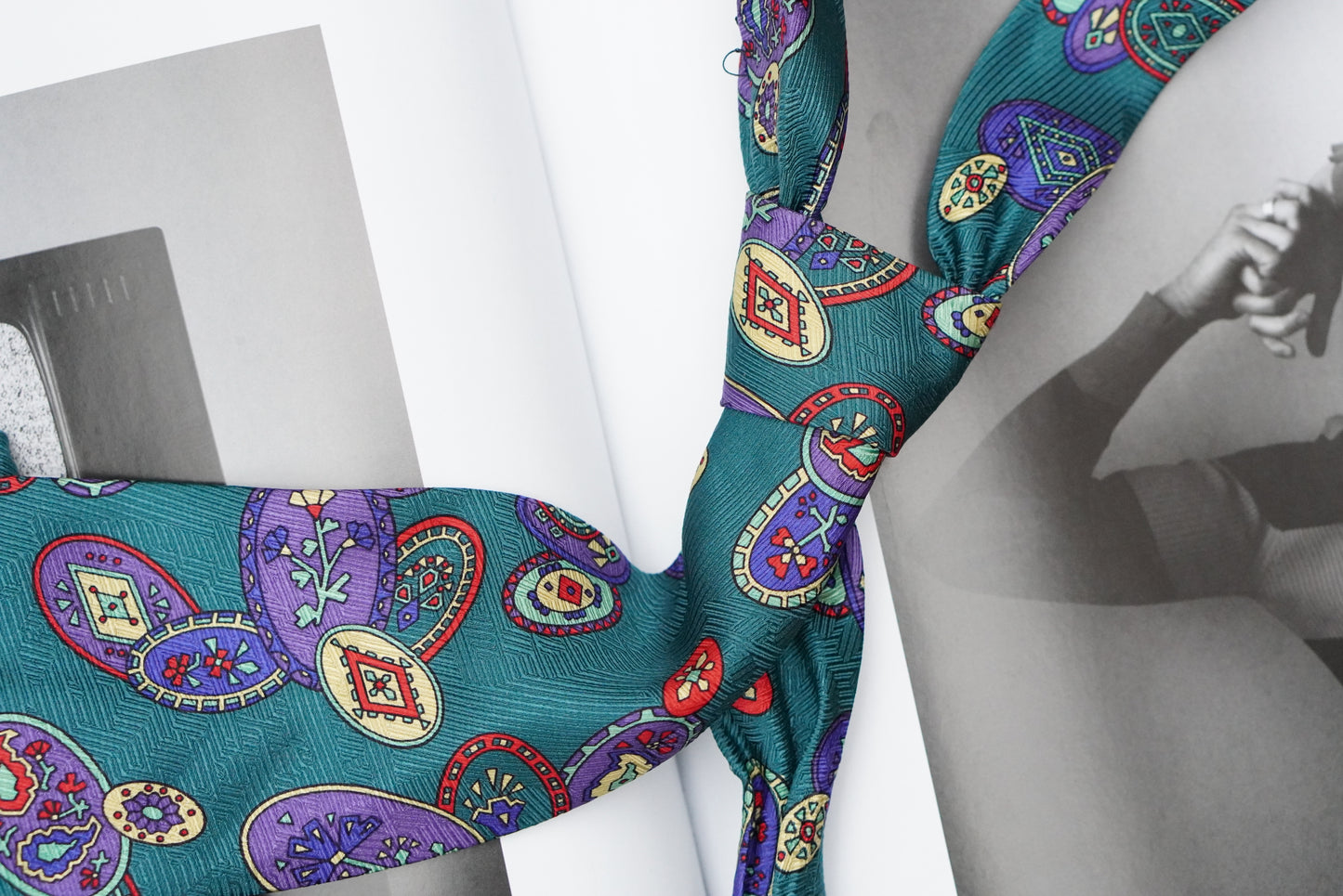 Alpi Vintage 1980s Silk Tie Teal Geometric Pattern Avant Garde Retro Mens Necktie