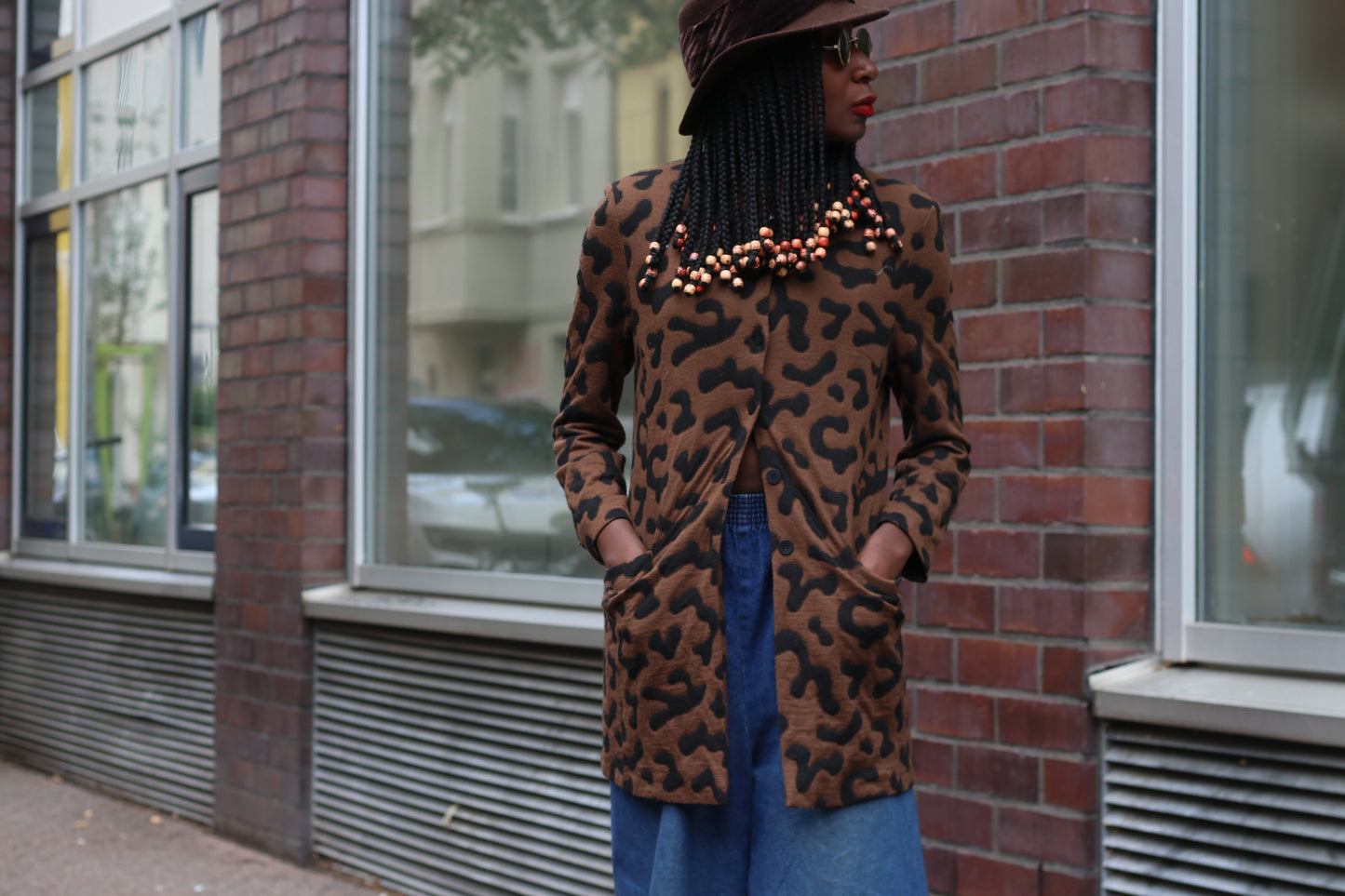 Vintage 90s Leopard Pattern Jacket Brown Abstract Animal Print Blazer Cardigan