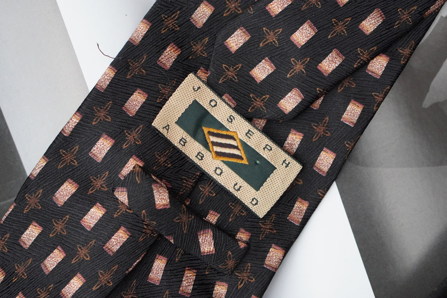 Joseph Abboud Vintage Silk Tie 90s Geometric Brocade Italian Made Mens Necktie