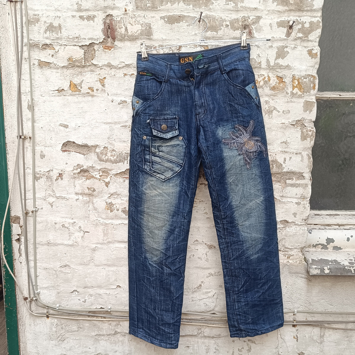 Y2K Spider Jeans | 2000s Blue Denim Pants XS 34