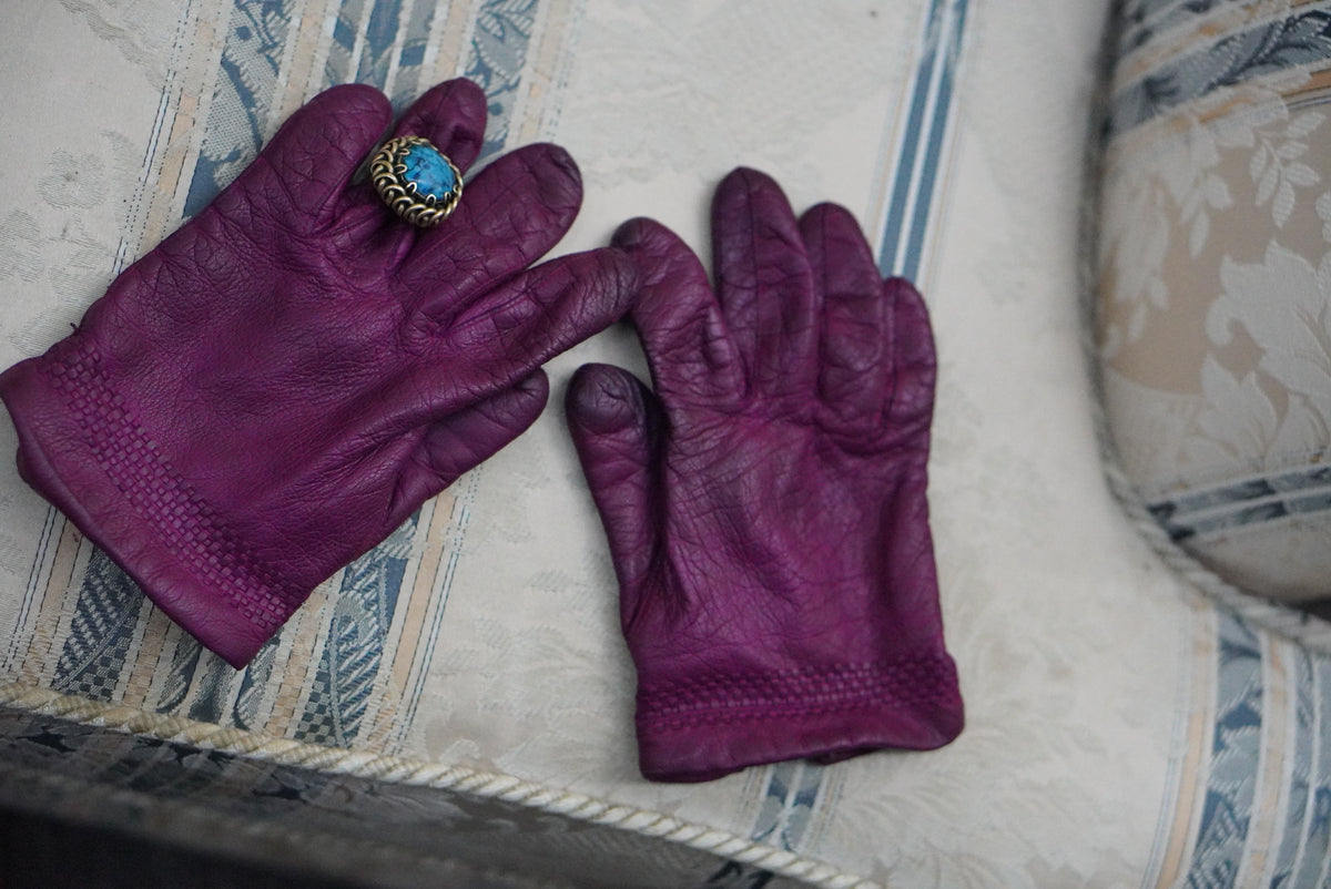 Vintage 80s Purple Magenta Leather Gloves M-L
