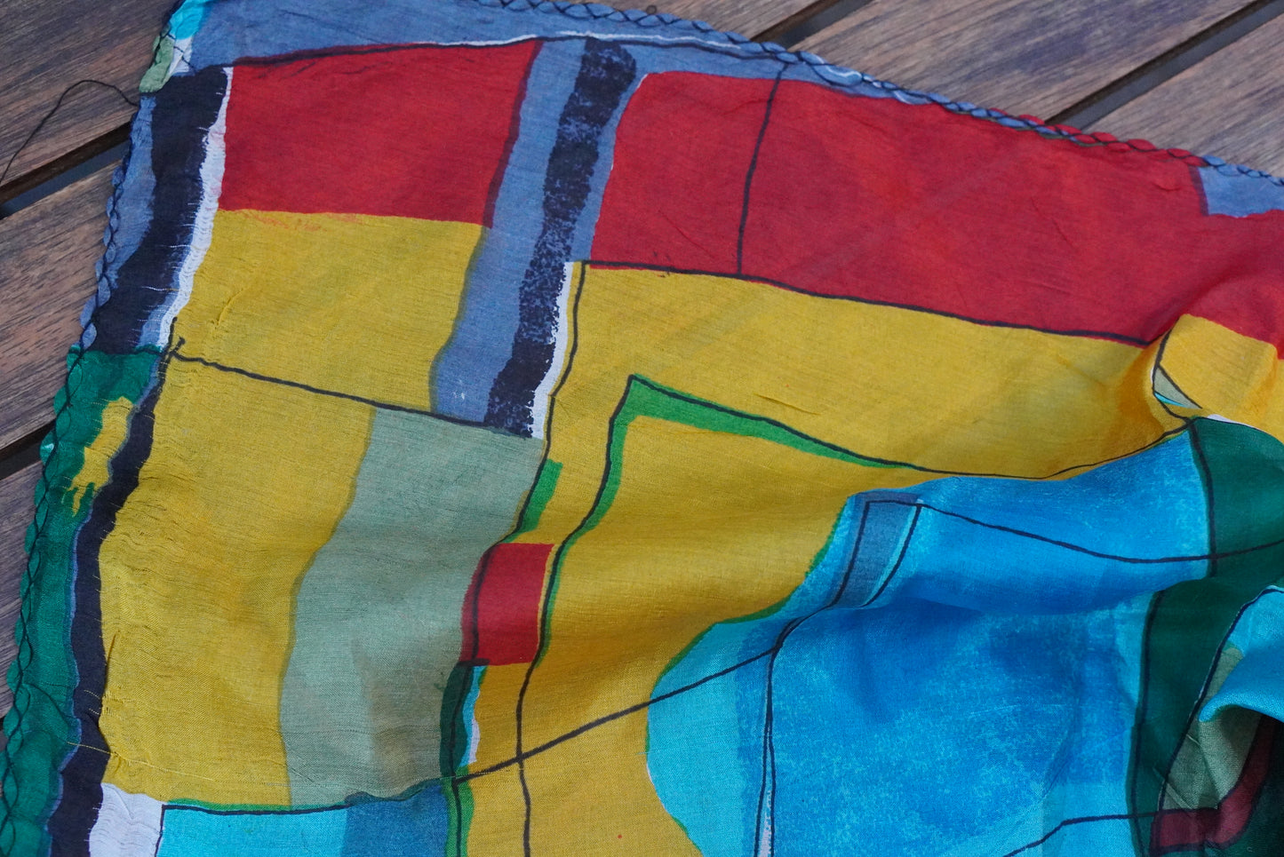 Vintage 80s Geometric Abstract Silk Neck Scarf