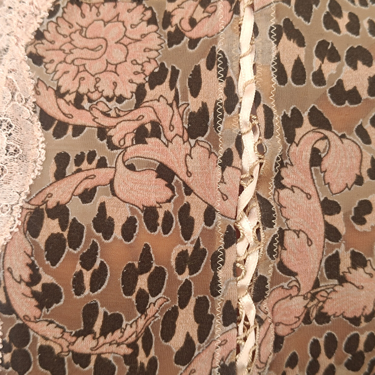 Vintage Versace Body - Leopard Baroque Lace Bodysuit - Pink Brown L