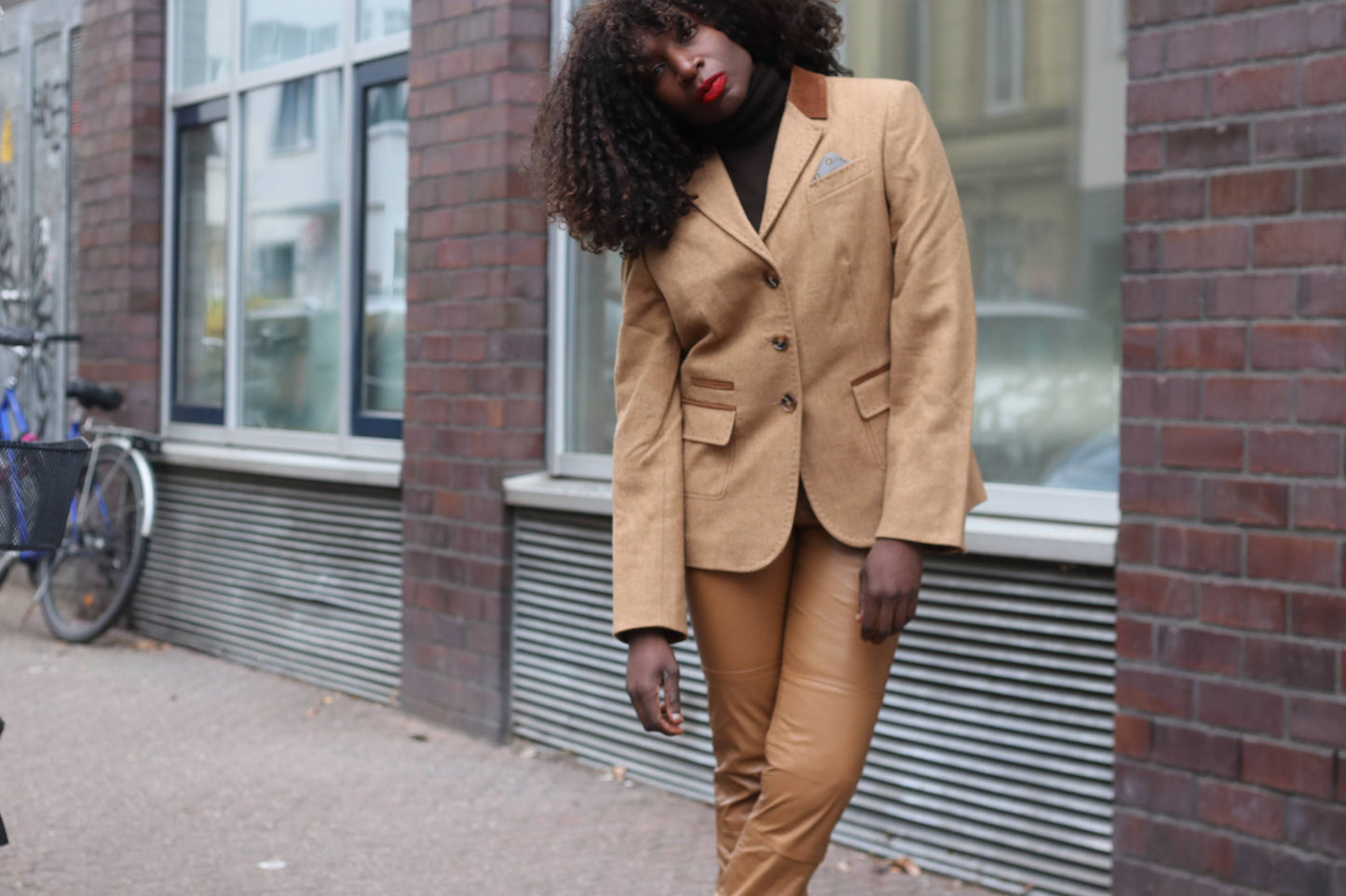 Vintage Lambswool Blazer | 90s Camel Brown Equestrian Jacket M
