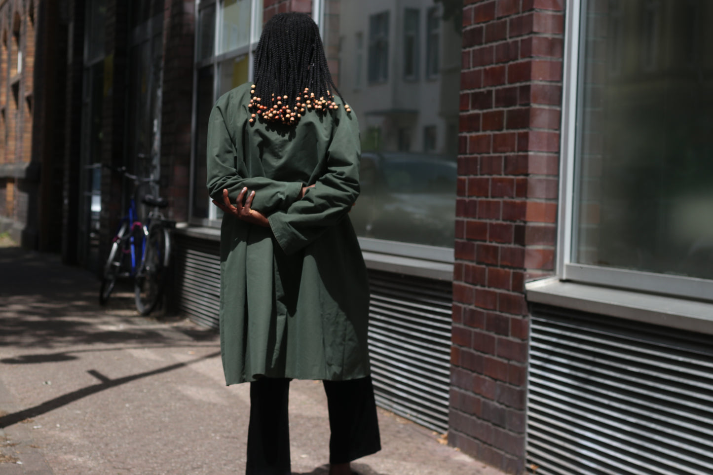 Vintage Ellen Partridge Green Trench Coat 1980s Cotton Duster Minimalist Jacket M