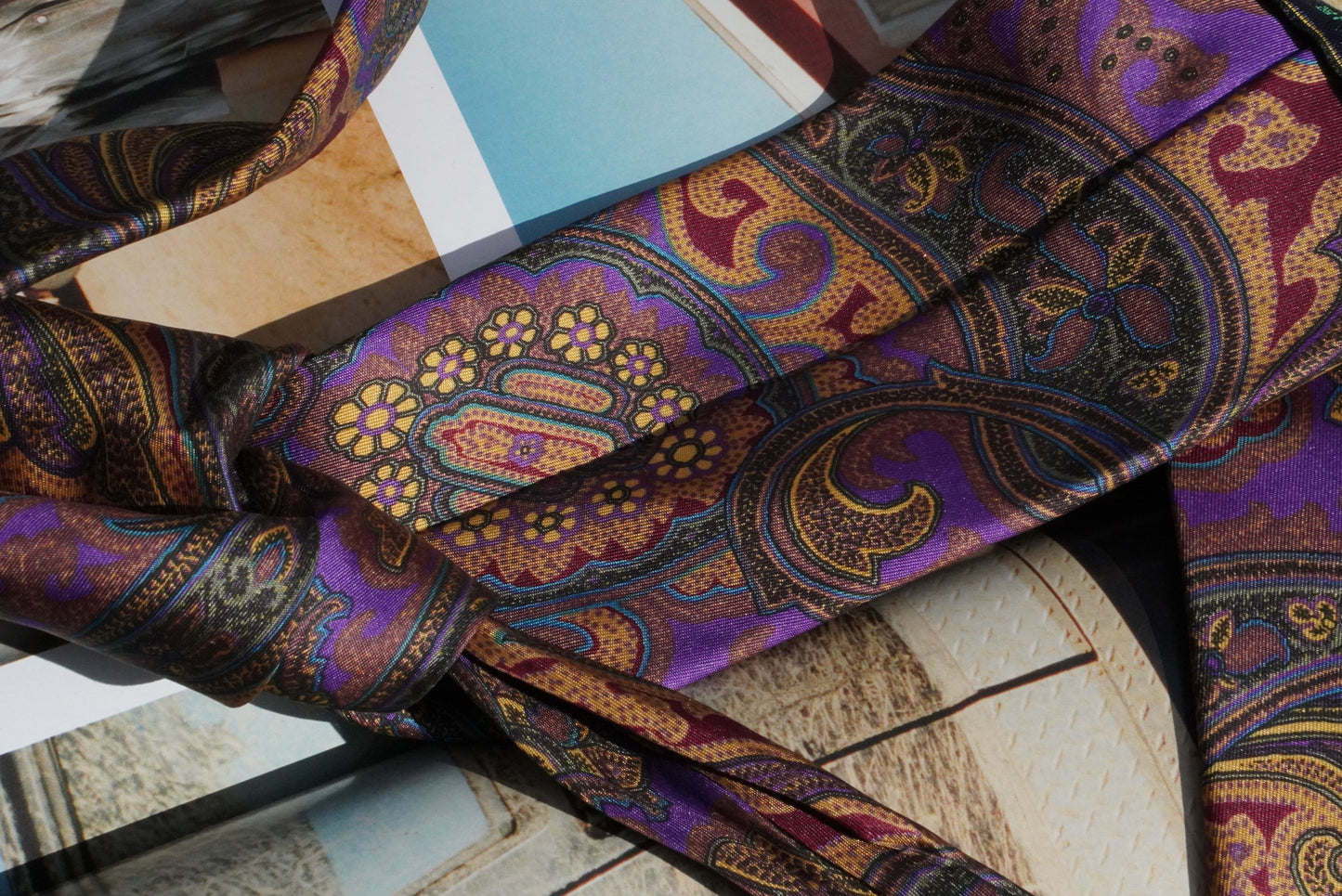 Schubert Vintage 1980s Silk Tie Paisley Pattern Purple Burgundy Mens Necktie