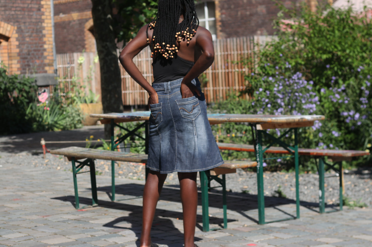 Vintage Esprit Denim Skirt Y2K Paneled A Line Midi Blue Jean Skirt 90s Vintage
