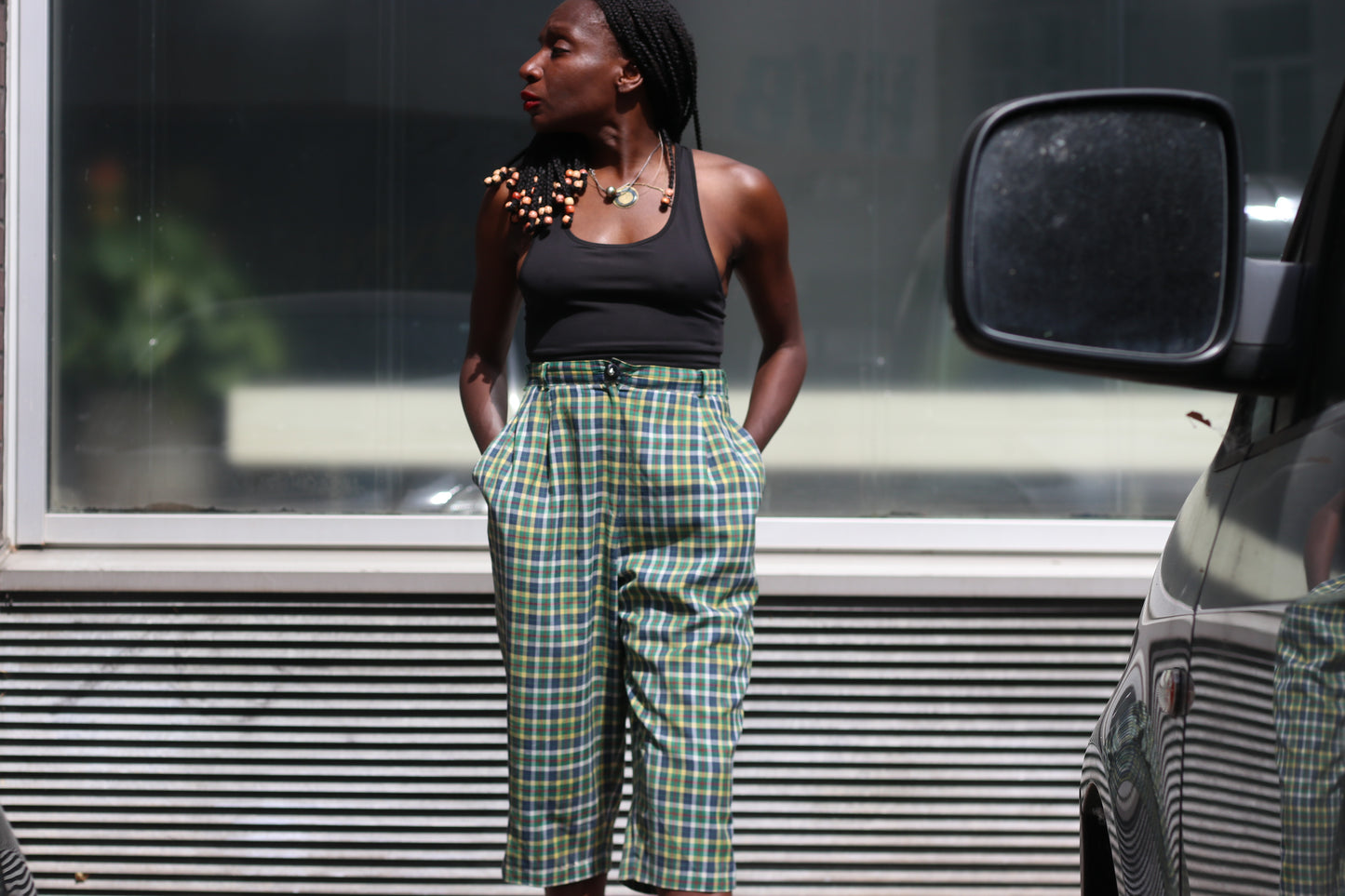 Hammerschmidt Vintage 1980s Plaid Culottes Green Yellow Tartan High Waist Shorts