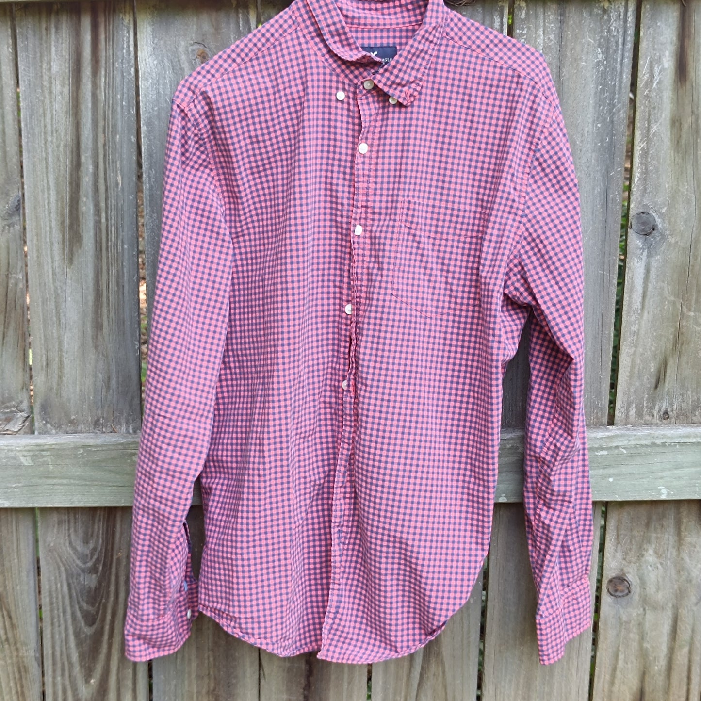 Vintage American Eagle Gingham Button Down Shirt - Pink & Blue