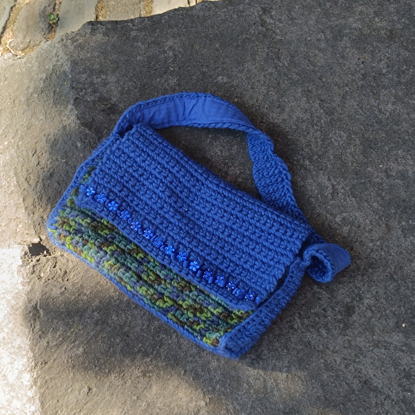 Vintage Crochet Shoulder Bag | Y2K Blue Beaded Purse