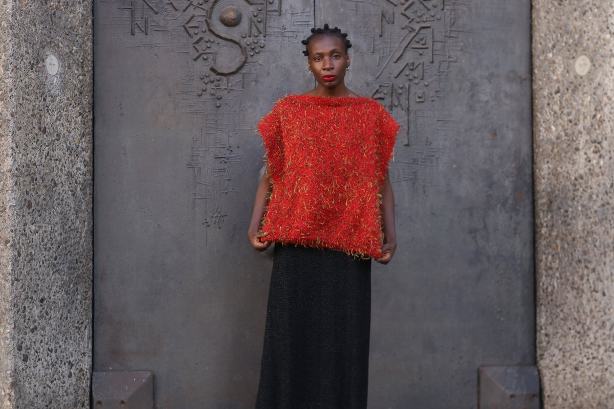 Knit Top - 90s Vintage Red Eyelash Vest - Sleeveless Sweater M