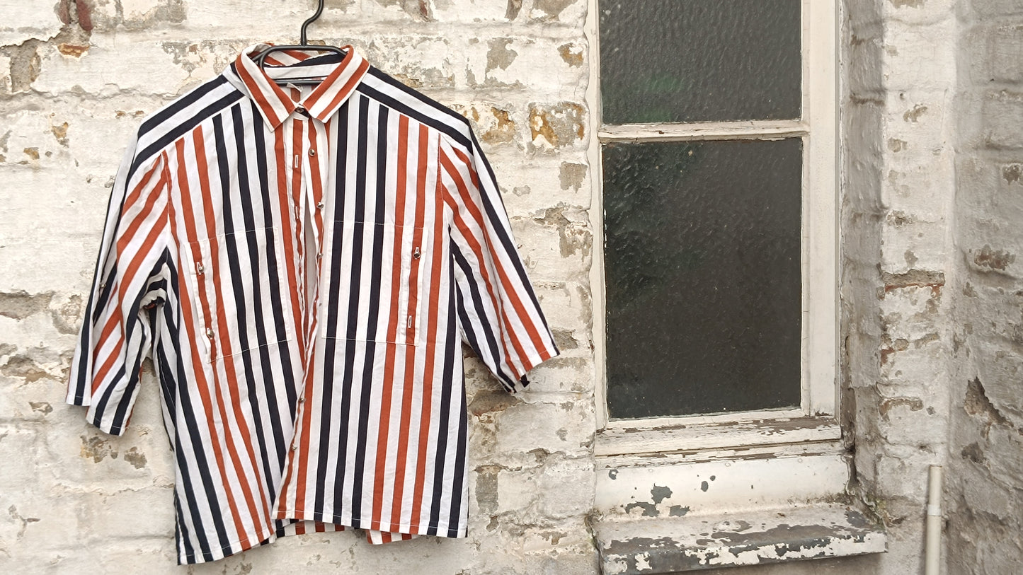 Vintage 1990s Striped Short Sleeve Button Up Shirt - Retro 90s Blouse