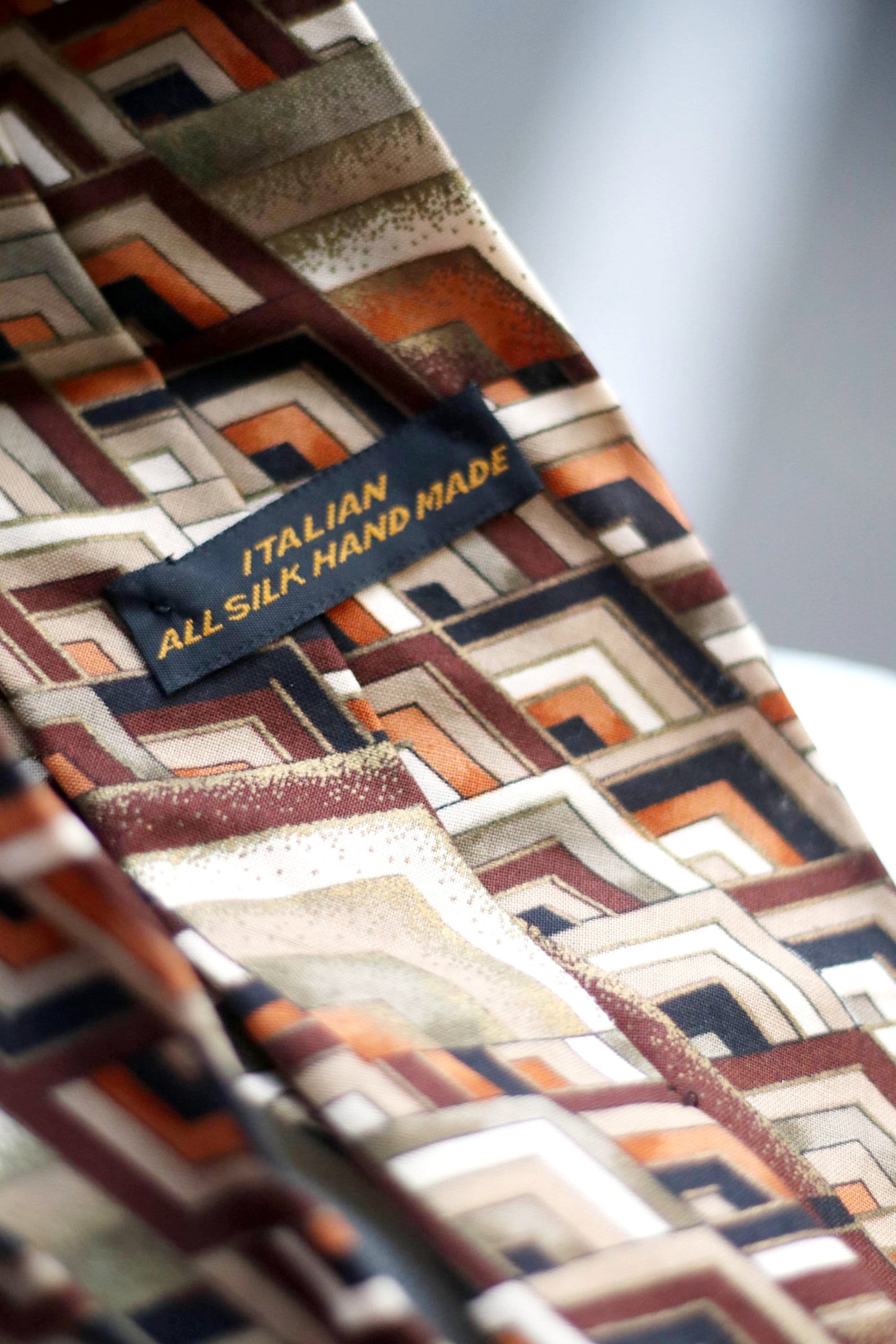 Vintage Italian retro Tie | 90s retro silk brown geometric print brown tie