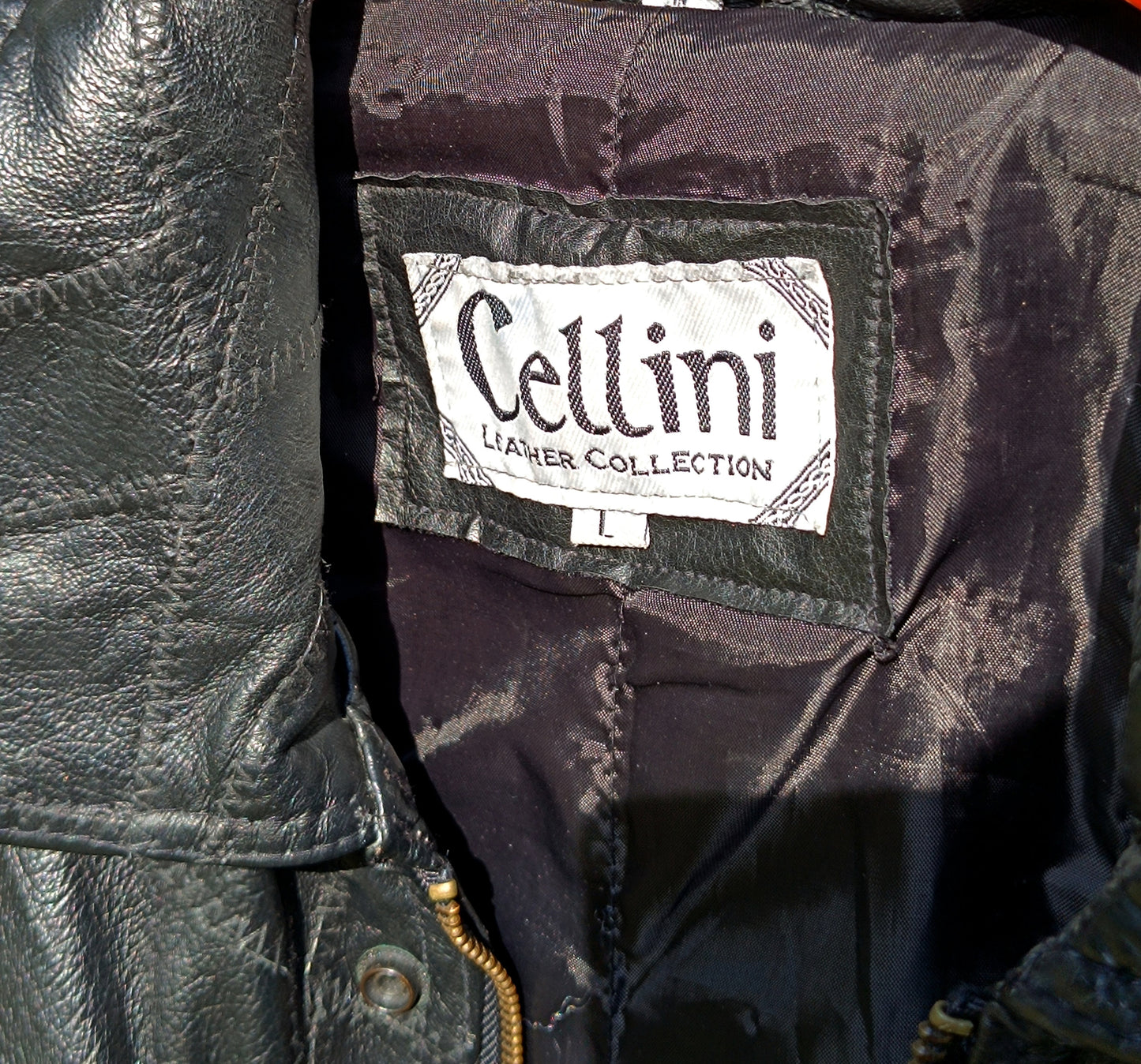 80s Cellini Black Leather| Vintage patchwork like Biker Leather coat| Unisex Hipster Winter jacket