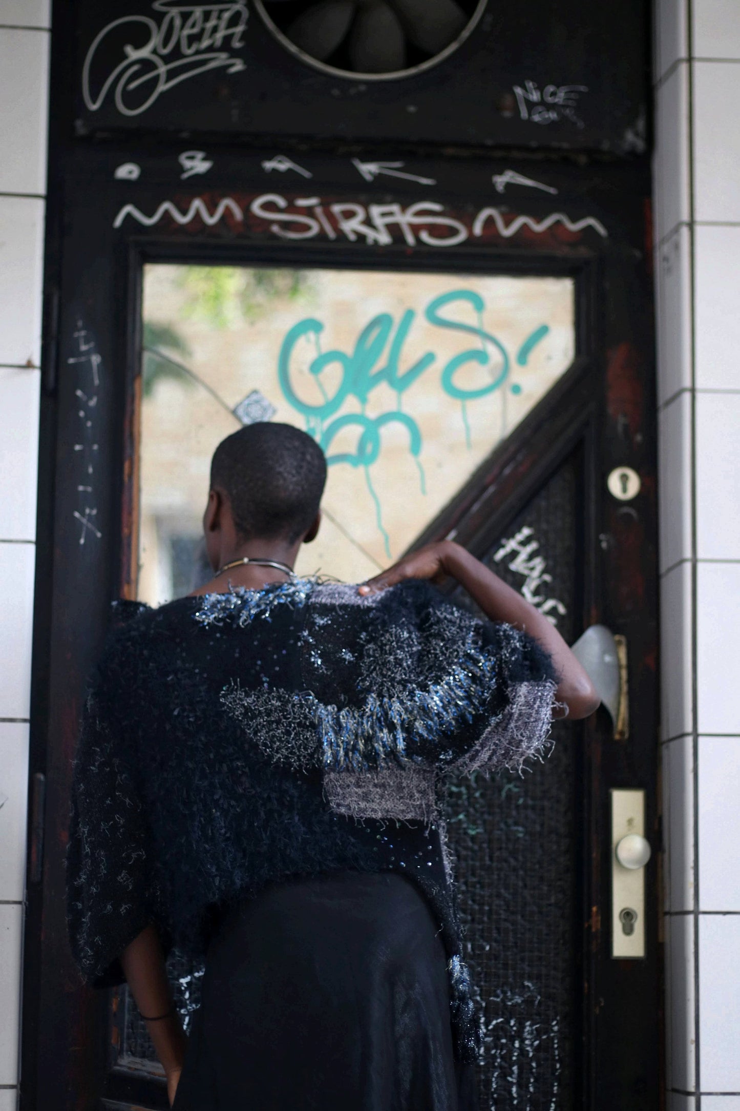 90s Metallic Sweater| Vintage Gothic inspired black and white knit| Shaggy grunge winter jumper