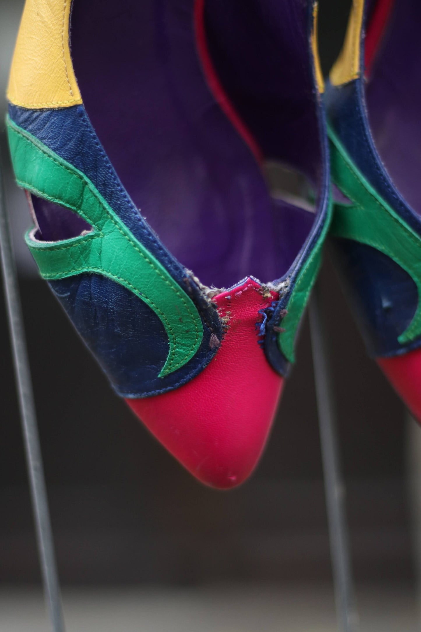 80s Beverly Feldman Pumps| Vintage Women's Rare Leather Multi-Colored Heels | Purple Black Maximalist Stilettos| Zigzag pattern Suede Shoes