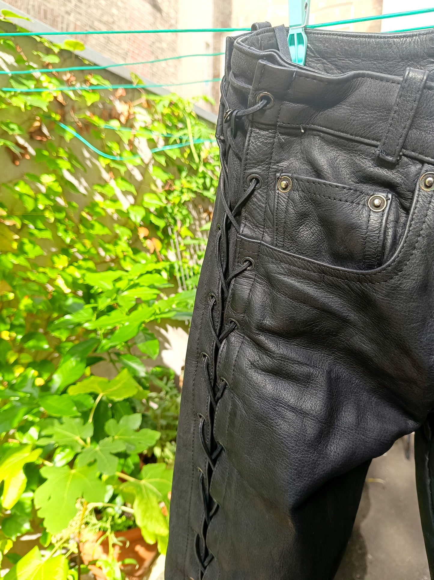 90s Leather Trousers| Vintage Biker Pants with laceup details| Women's Rock n Roll Trousers