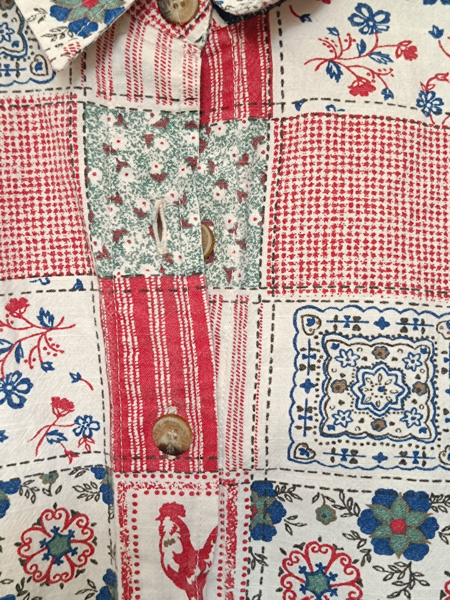 90s Russ Sport Shirt| Vintage Patchwork-inspired hippy blouse| Women's Ethno Print chic Shirt