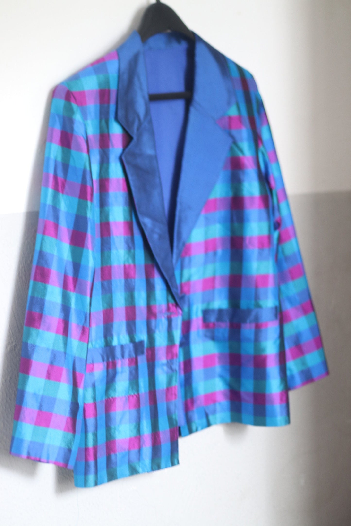80s Checkered Blazer | Vintage Maximalist Women's Blazer | Blue and Purple Workwear Jacket