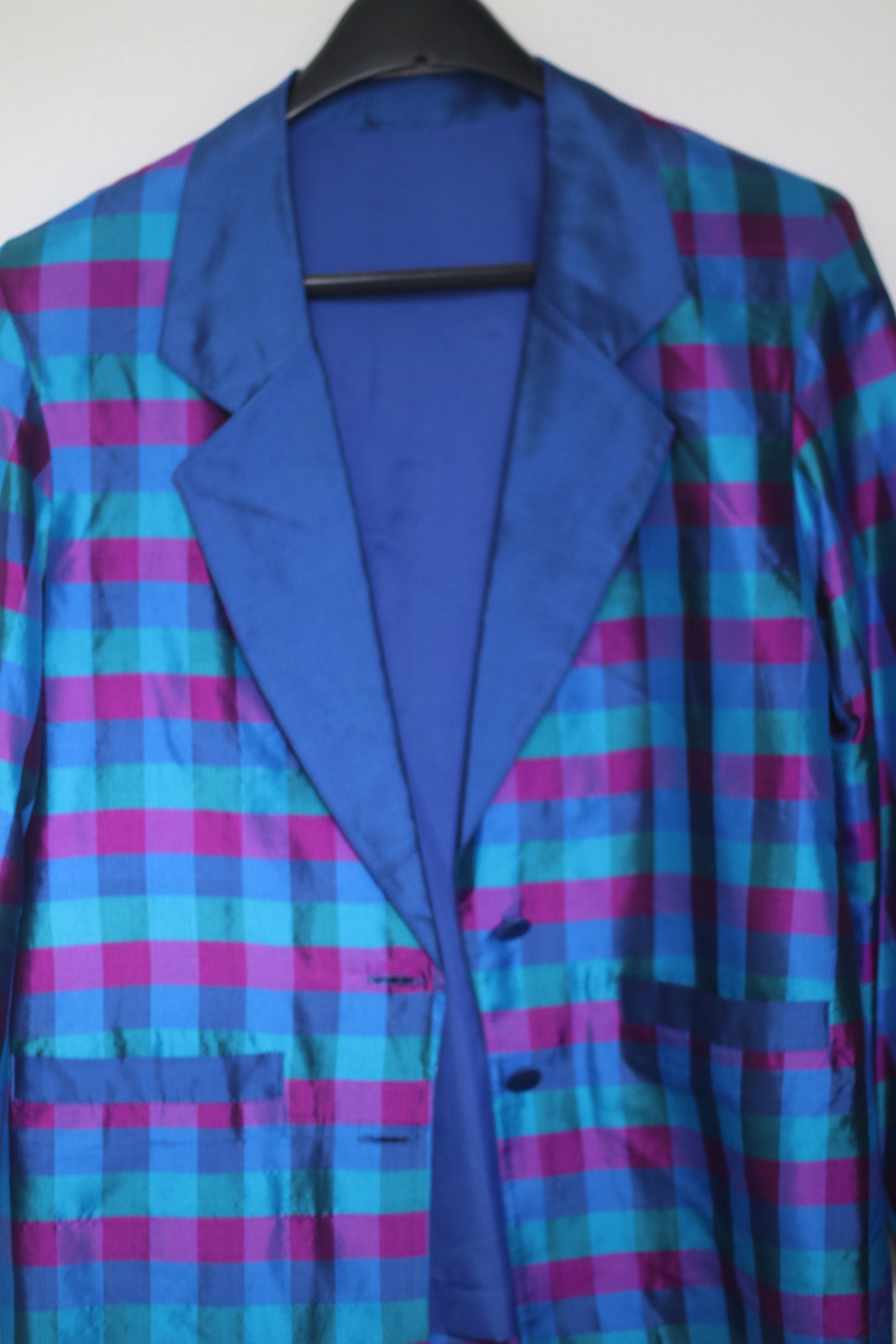 80s Checkered Blazer | Vintage Maximalist Women's Blazer | Blue and Purple Workwear Jacket