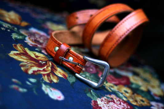 70s Brown Leather Belt | Vintage Women's Boho Chic Belt| Genuine Leather Belt