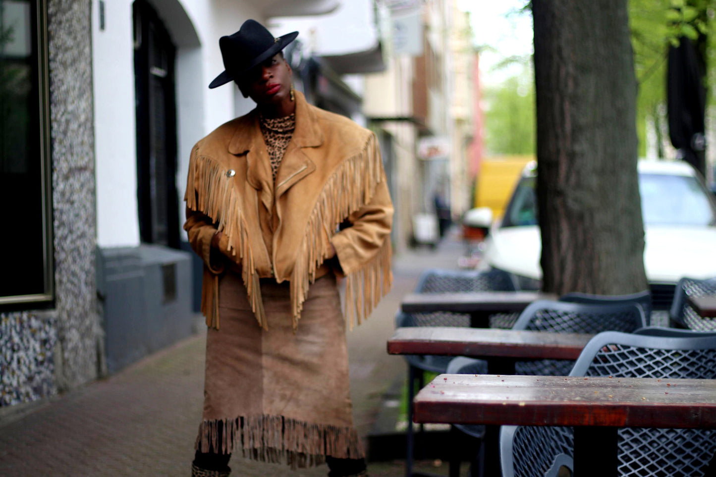 90s Brown Suede Skirt| Vintage Cowgirl Fringe Detailed Country skirt| Maximalist Colloseum leather design