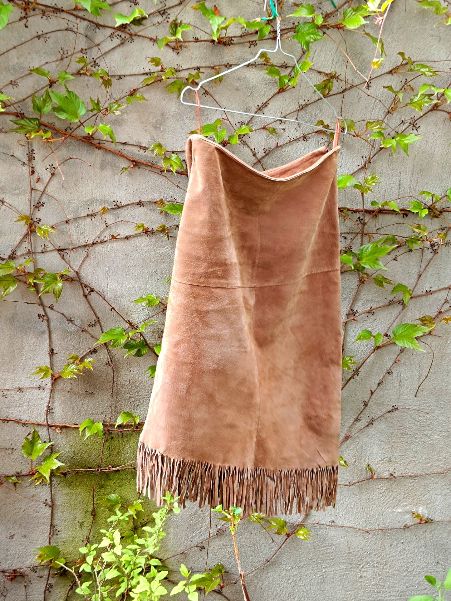 90s Brown Suede Skirt| Vintage Cowgirl Fringe Detailed Country skirt| Maximalist Colloseum leather design