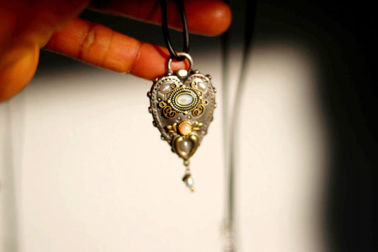 Vintage Michel Golan Necklace| Gothic gemstone Heart Shaped Jewelry|