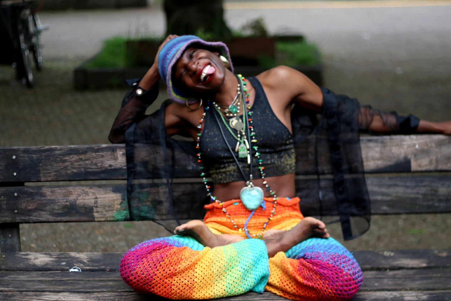 70s Psychedelic Pants| Women's Knitted Summer Trousers| Hippy Rainbow Colorful Boho Crocheted Bottoms