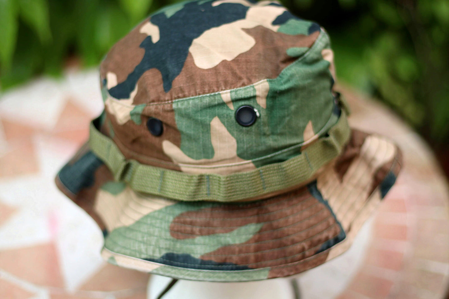 Vintage Boonie Hat| M&B Headwear Co Woodland Camo Print Hat| Unisex Authentic Vintage Military Print Gear.