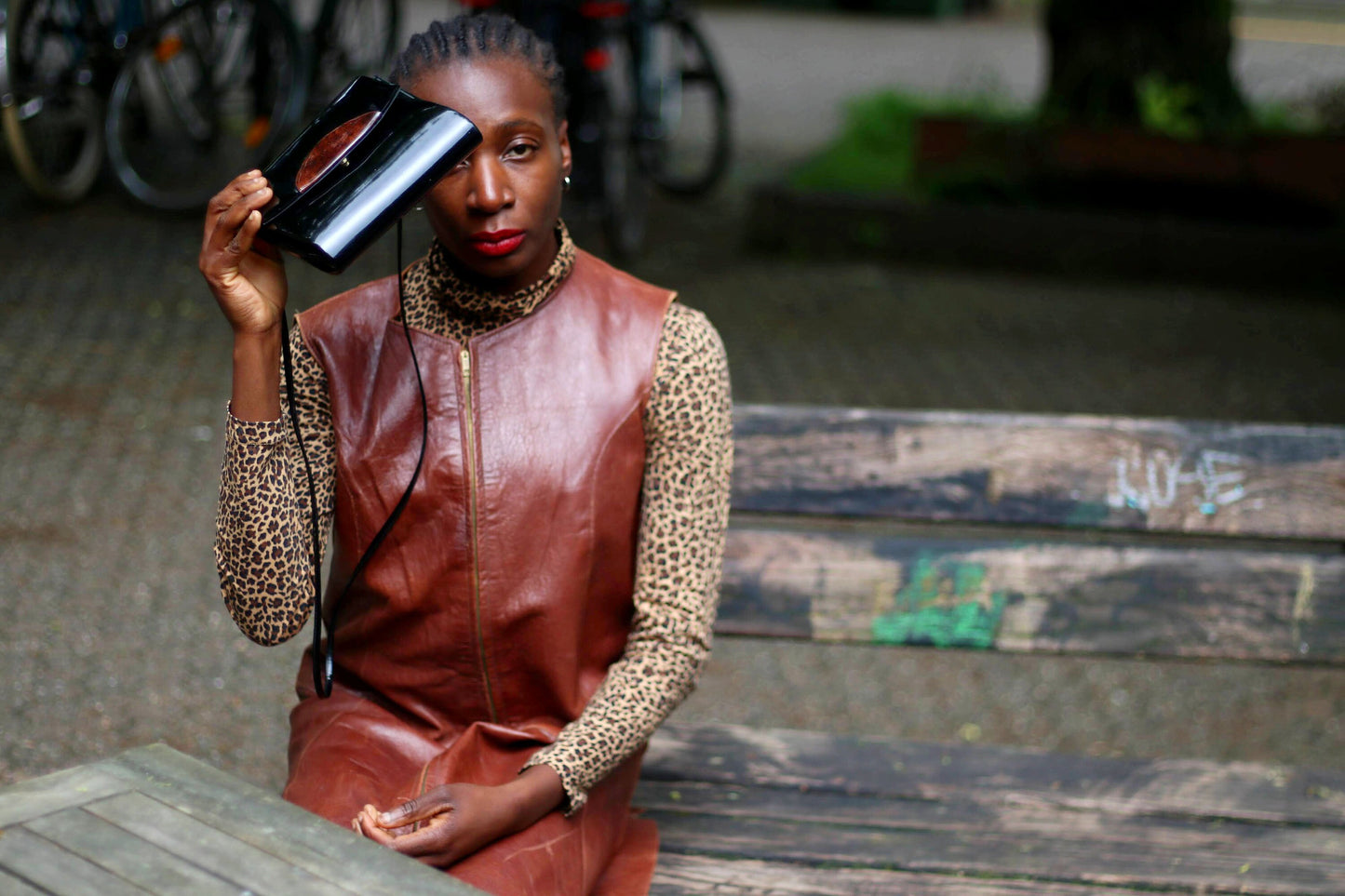 70s Brown Leather Dress| Vintage Sleeveless Chic Dress| Minimalist Women's Chic Midi Dress